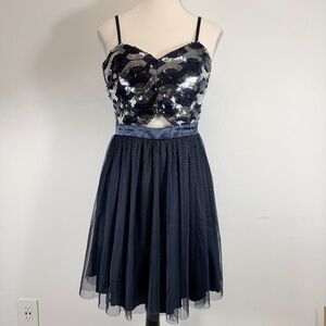 My Michelle Juniors Y2K Fairy Formal Sleeveless Sequin Cutout Navy Dress Size 11